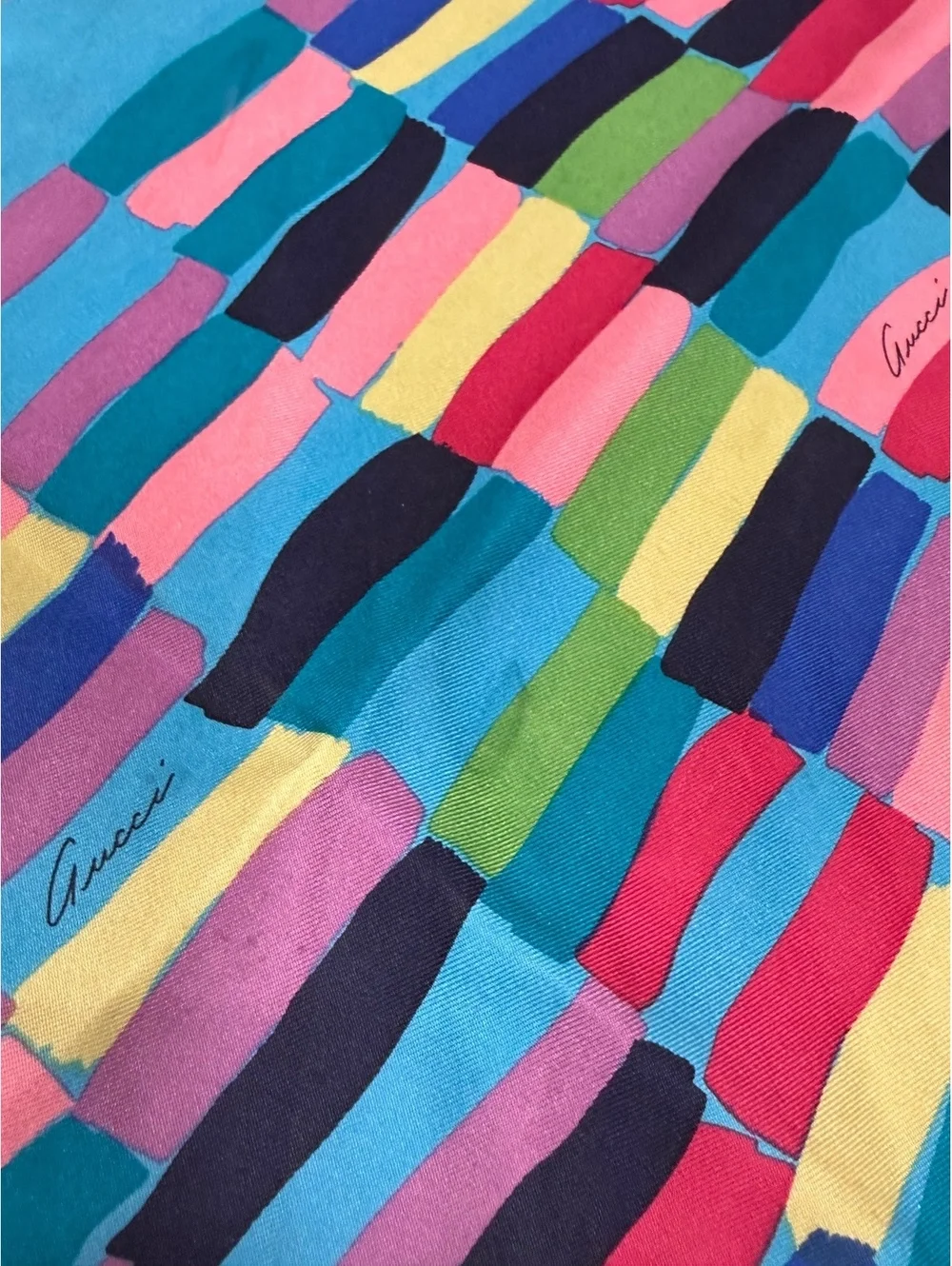 Vintage Guccis Silk 1970s 1980s Scarf 18” Abstract Color Block Made in Italy